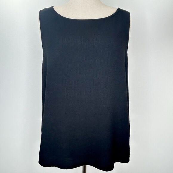 Vintage Eileen Fisher Top Women 1X Black Waffle Knit Preppy Minimalist Tank 90s - Picture 1 of 9